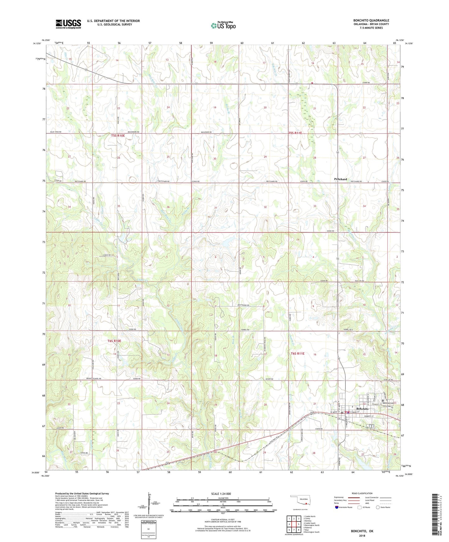 Bokchito Oklahoma US Topo Map Image