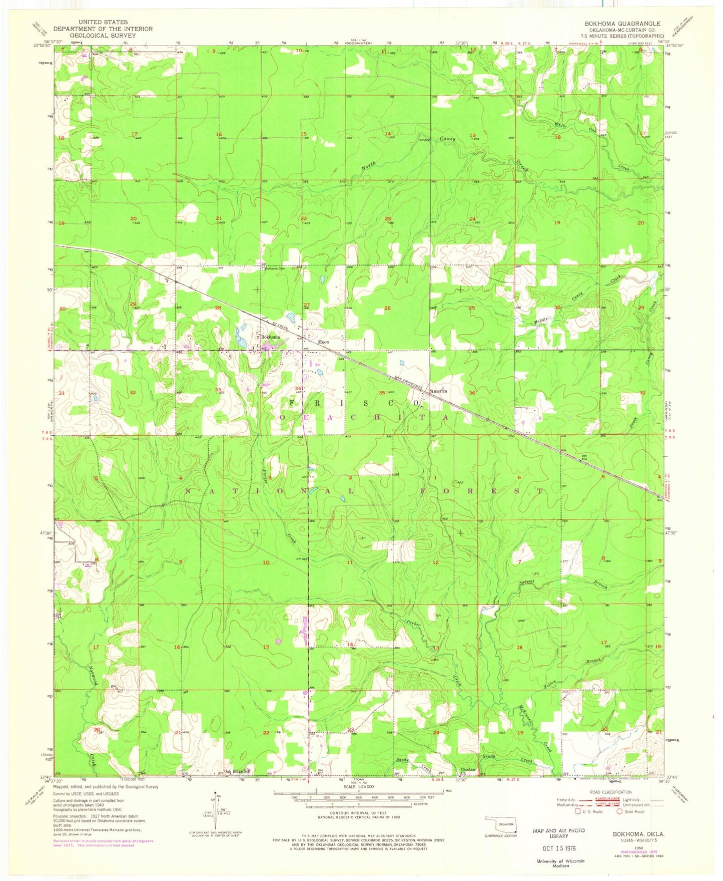 Classic USGS Bokhoma Oklahoma 7.5'x7.5' Topo Map Image