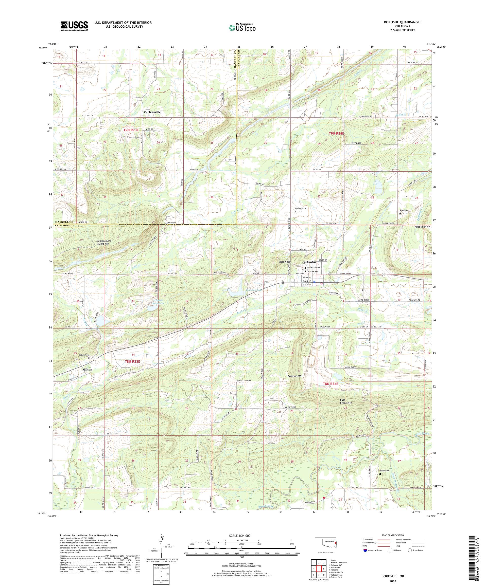 Bokoshe Oklahoma US Topo Map – MyTopo Map Store