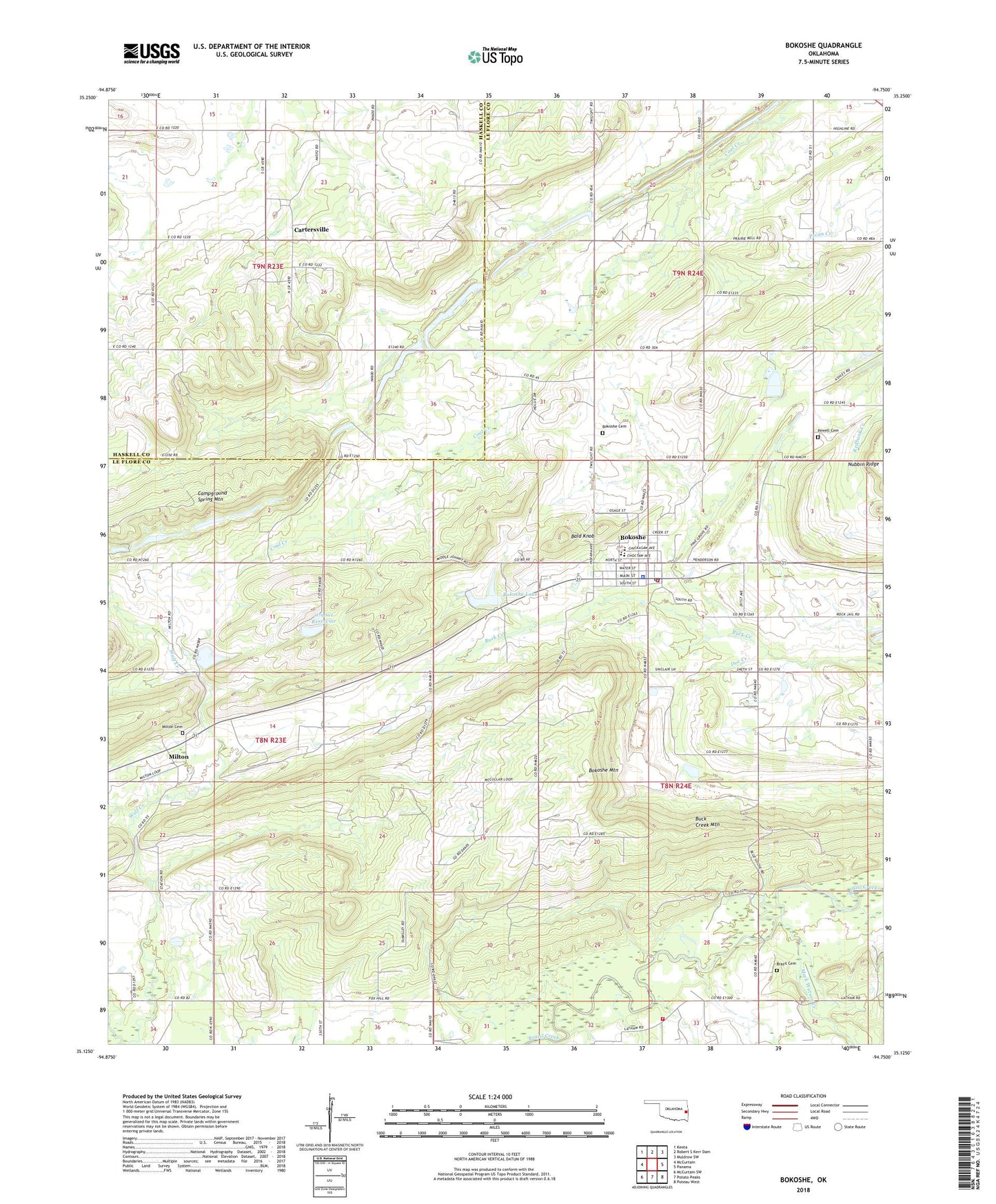 Bokoshe Oklahoma US Topo Map Image