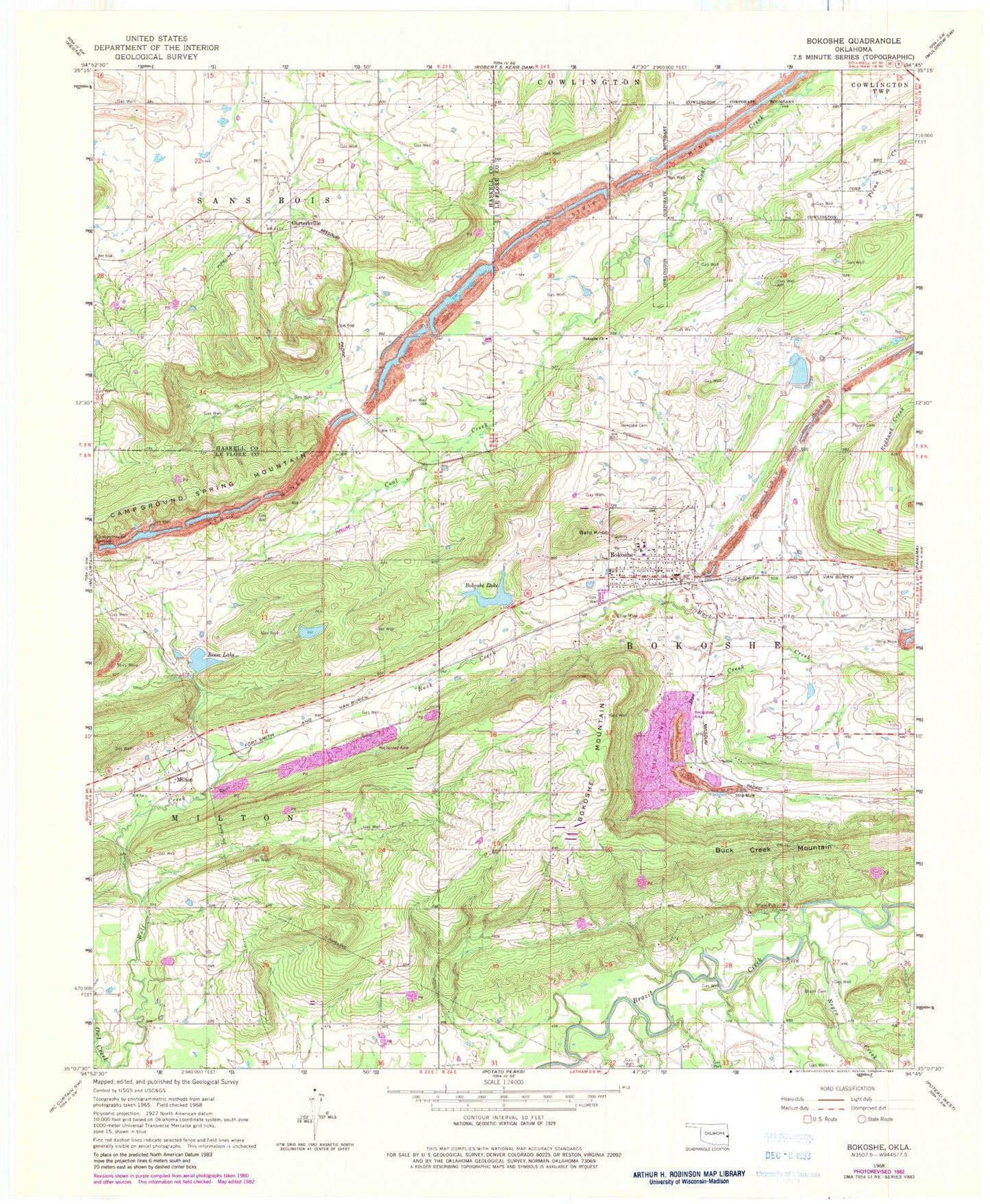 Classic USGS Bokoshe Oklahoma 7.5'x7.5' Topo Map Image