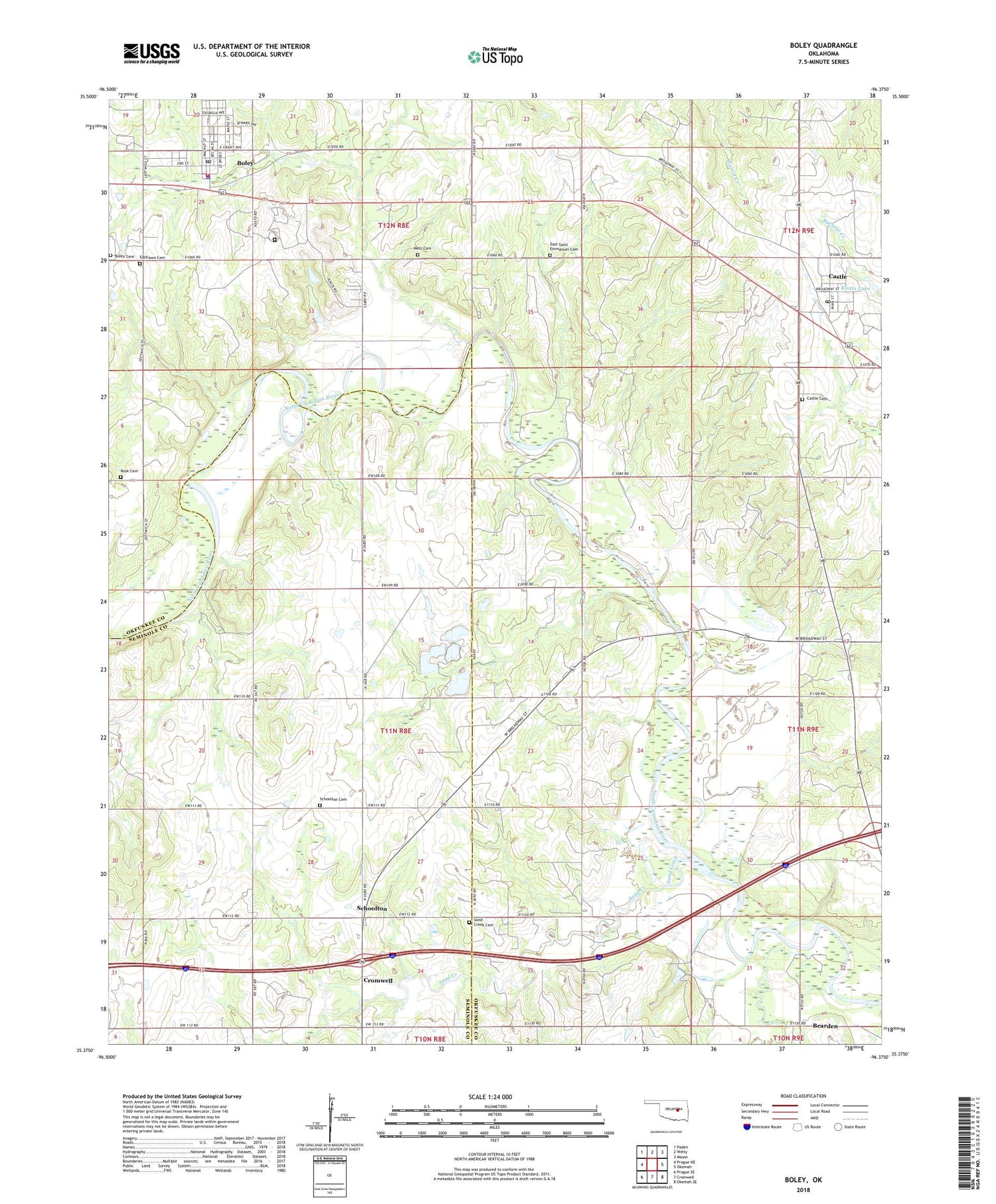 Boley Oklahoma US Topo Map Image