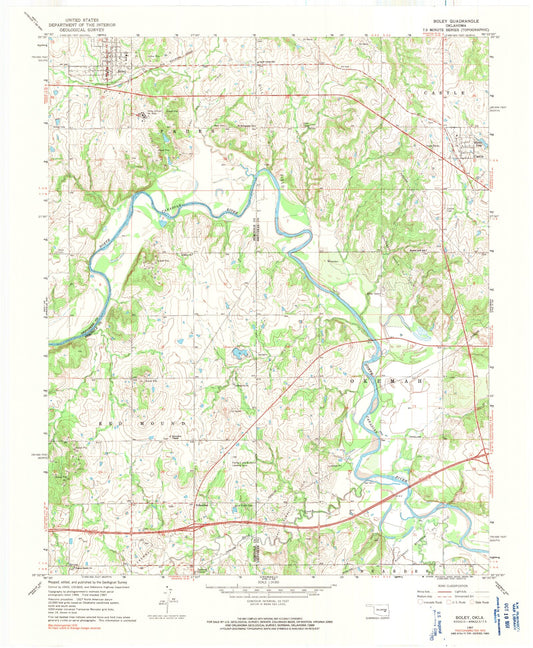 Classic USGS Boley Oklahoma 7.5'x7.5' Topo Map Image