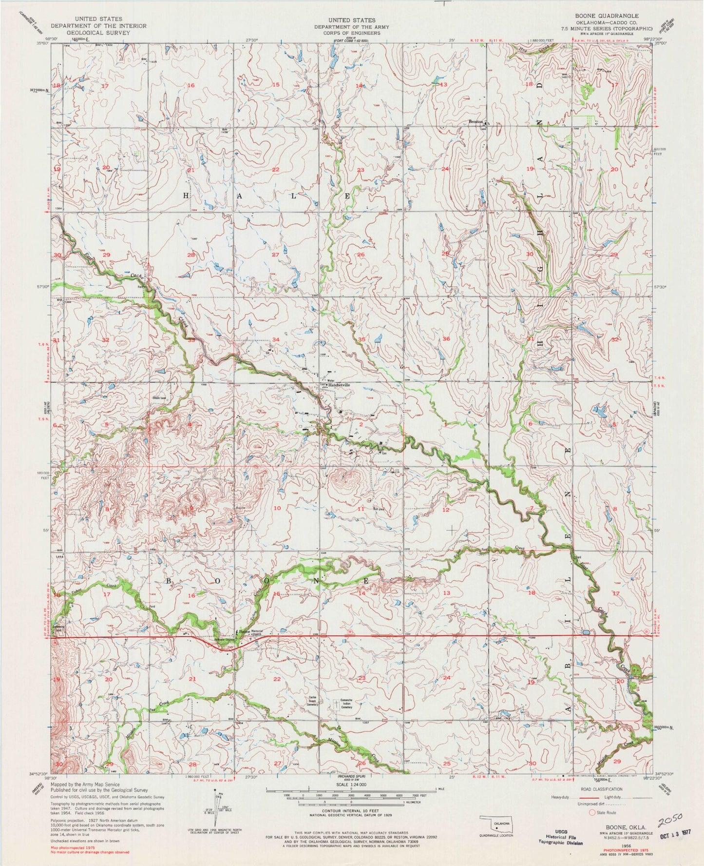 Classic USGS Boone Oklahoma 7.5'x7.5' Topo Map Image