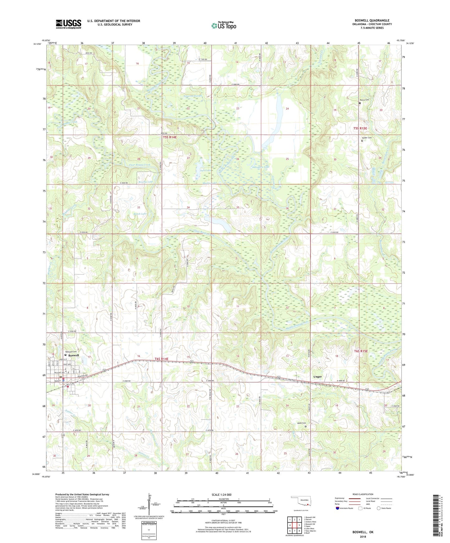 Boswell Oklahoma US Topo Map Image