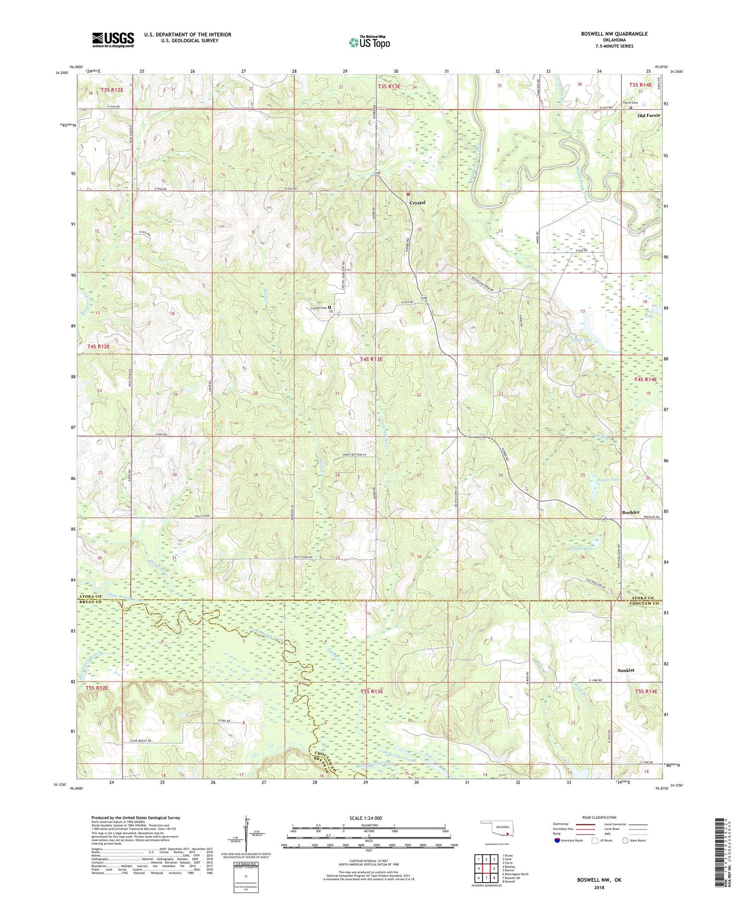 Boswell NW Oklahoma US Topo Map Image
