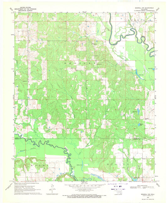 Classic USGS Boswell NW Oklahoma 7.5'x7.5' Topo Map Image