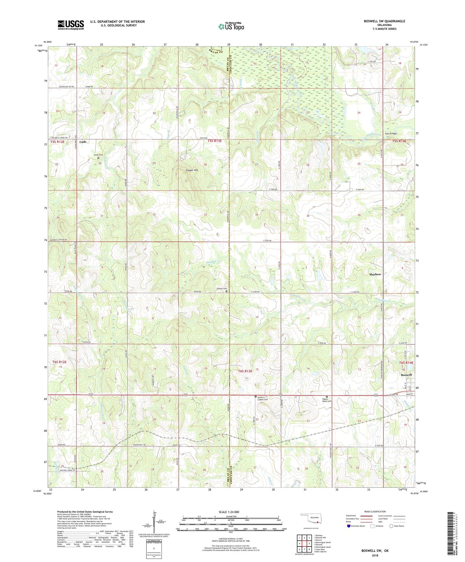Boswell SW Oklahoma US Topo Map Image