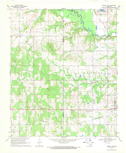 Classic USGS Boswell SW Oklahoma 7.5'x7.5' Topo Map Image