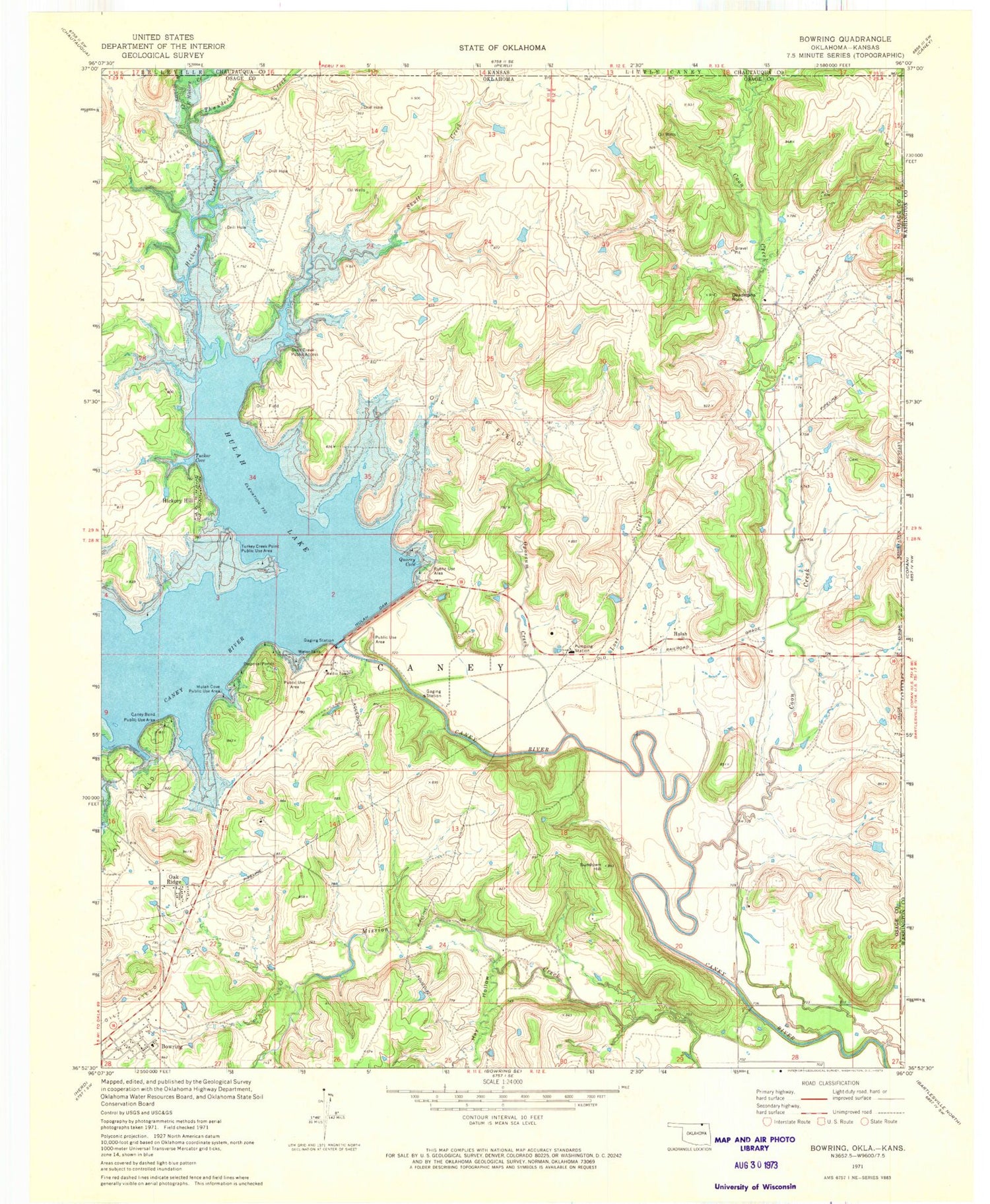 Classic USGS Bowring Oklahoma 7.5'x7.5' Topo Map Image
