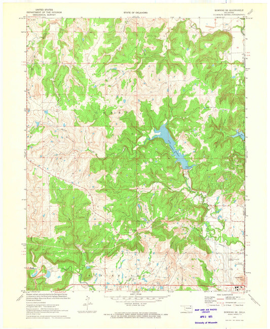 Classic USGS Bowring SE Oklahoma 7.5'x7.5' Topo Map Image