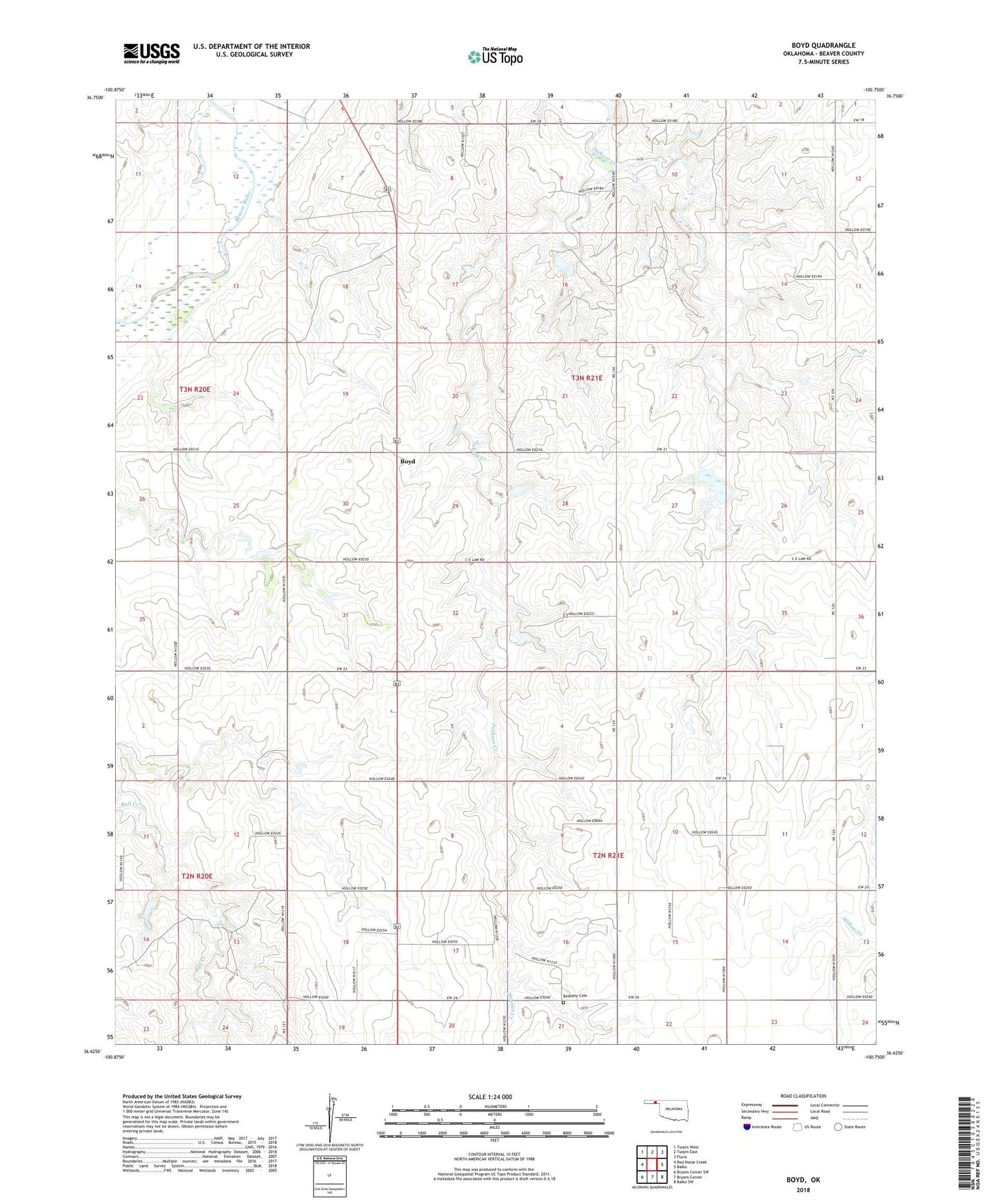 Boyd Oklahoma US Topo Map Image