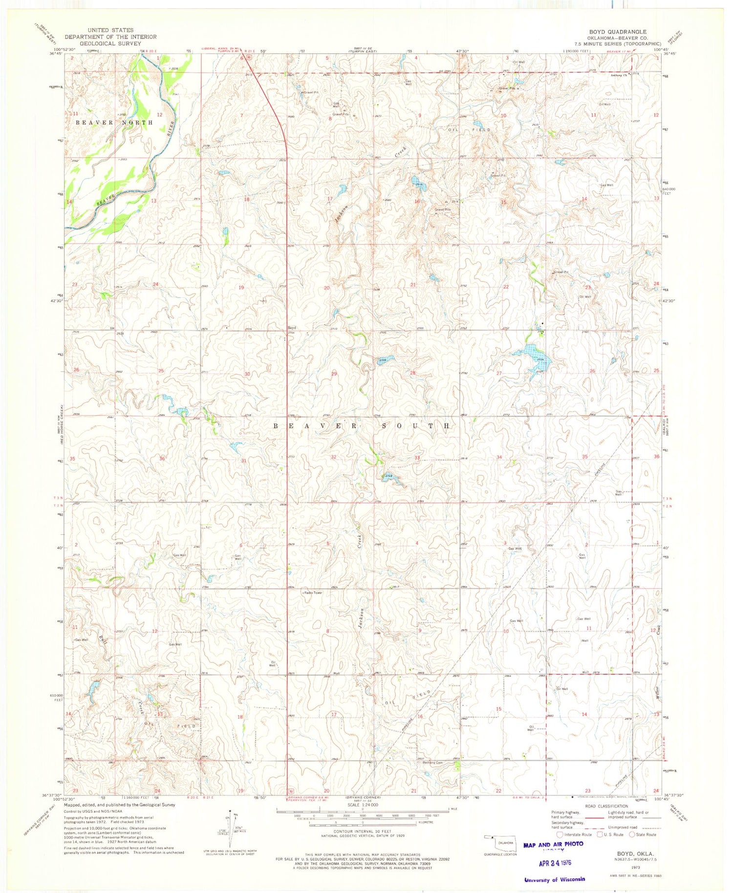 Classic USGS Boyd Oklahoma 7.5'x7.5' Topo Map Image