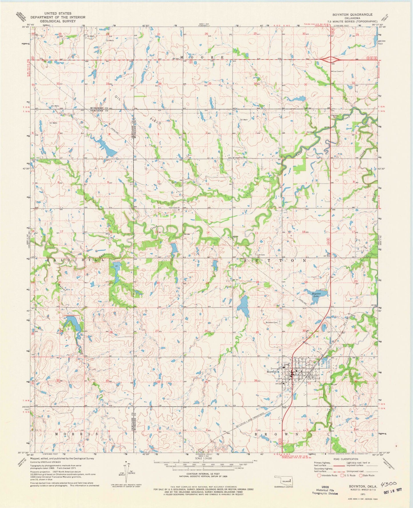Classic USGS Boynton Oklahoma 7.5'x7.5' Topo Map Image