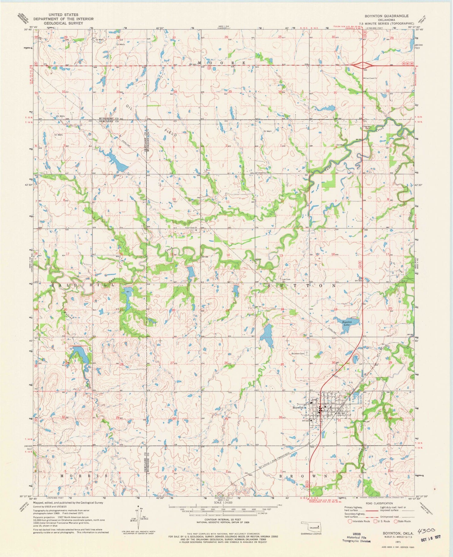 Classic USGS Boynton Oklahoma 7.5'x7.5' Topo Map Image