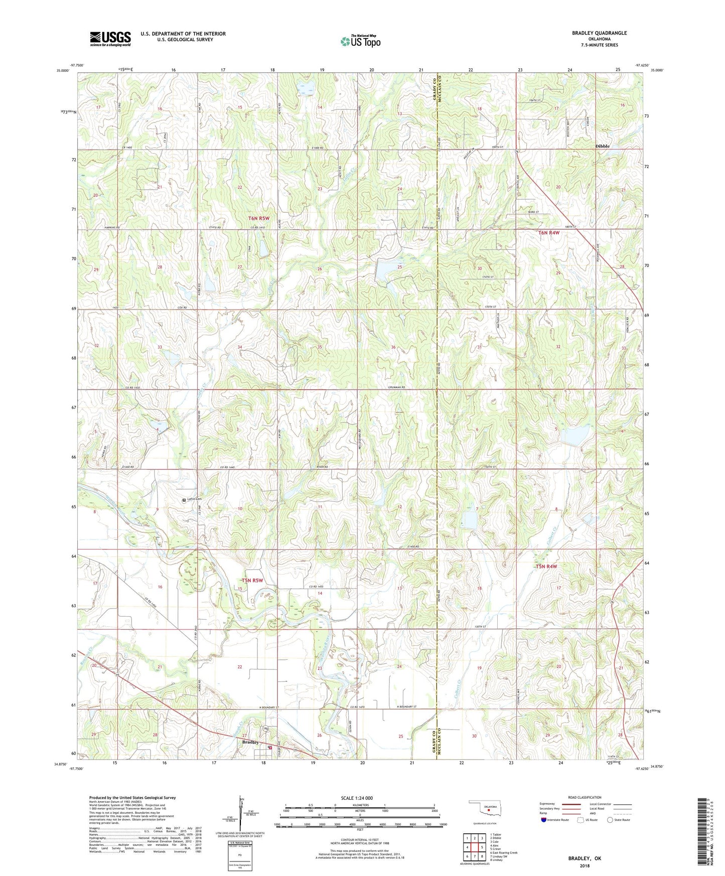 Bradley Oklahoma US Topo Map Image