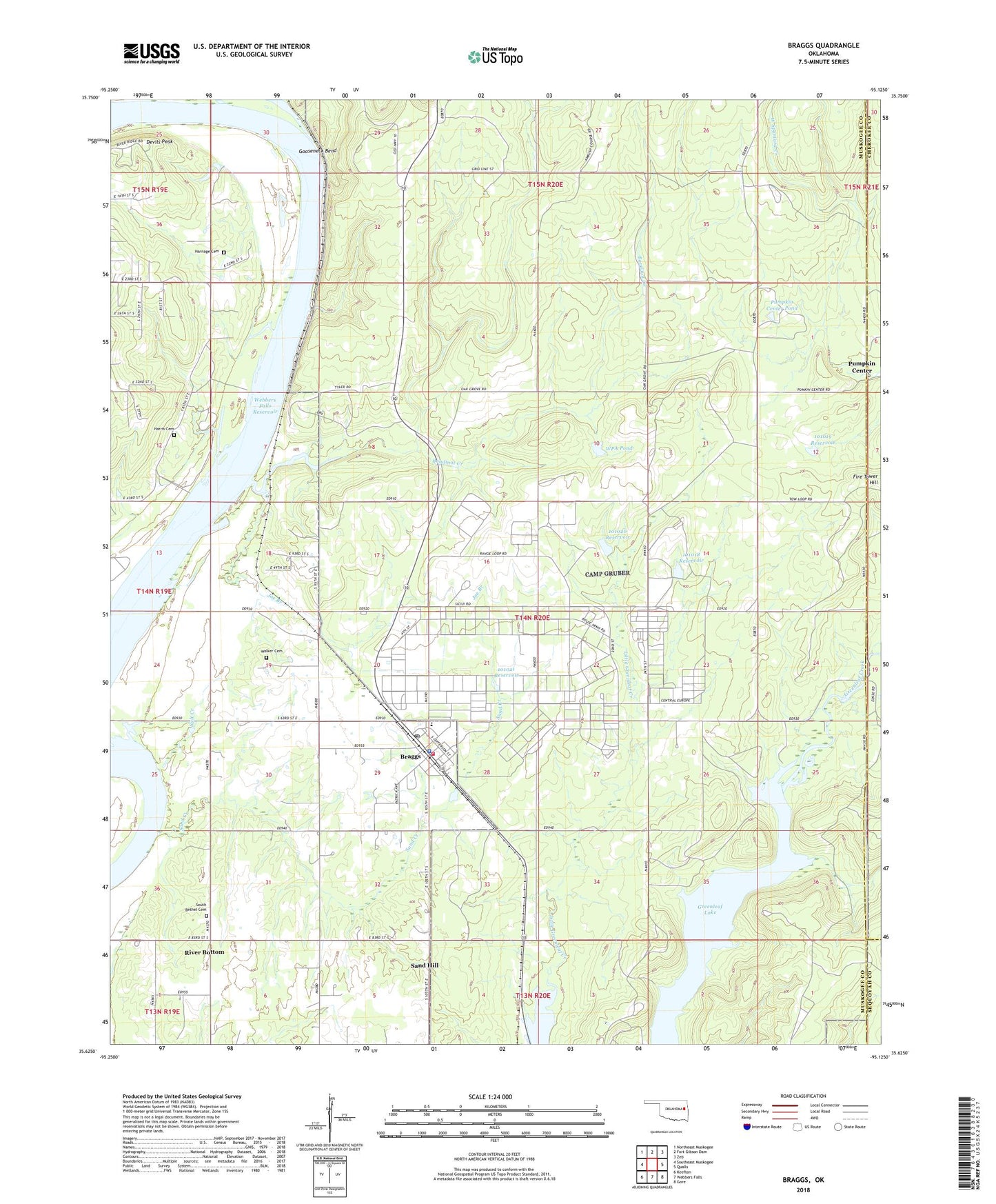 Braggs Oklahoma US Topo Map Image