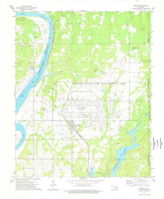 Classic USGS Braggs Oklahoma 7.5'x7.5' Topo Map Image