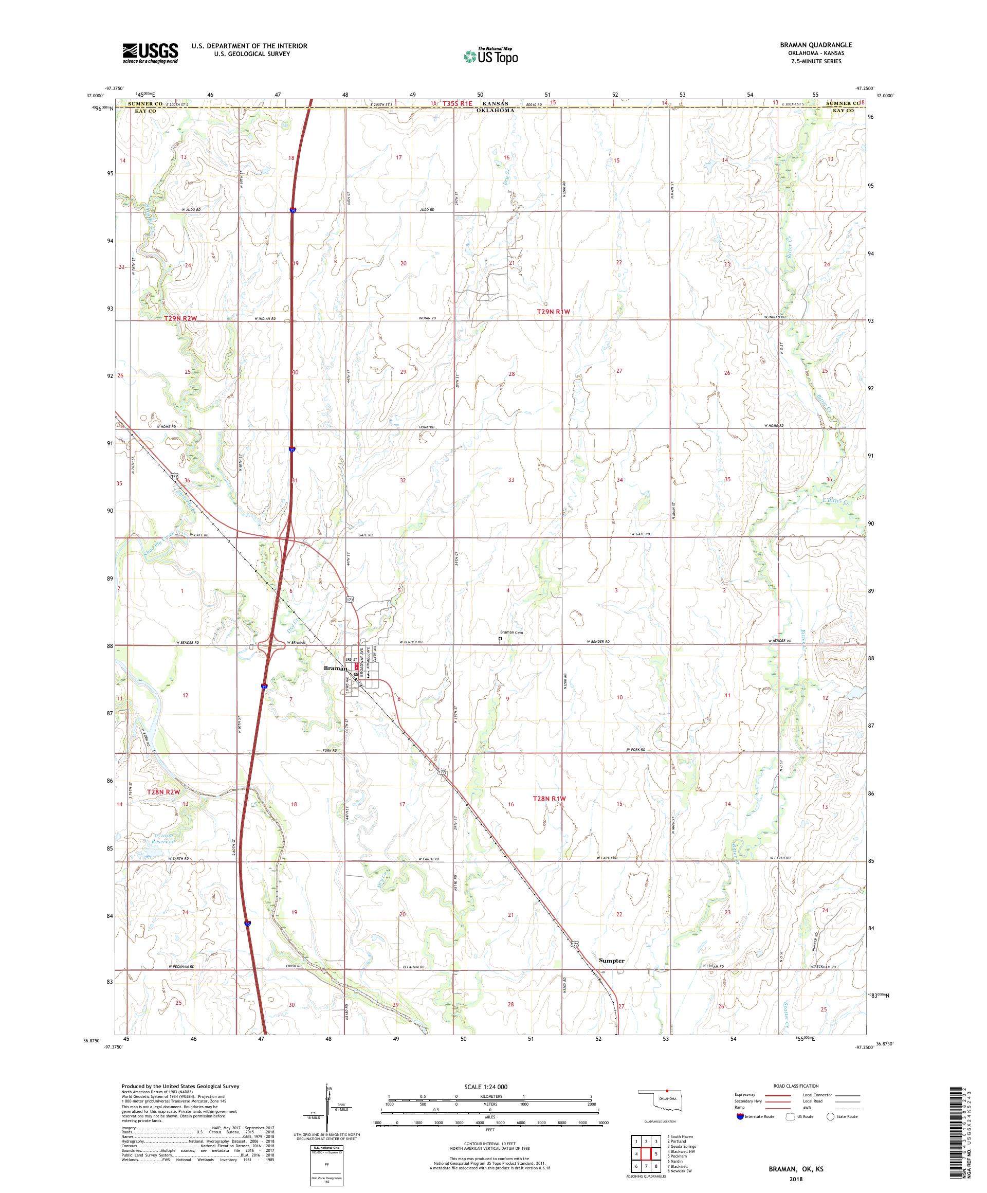 Braman Oklahoma US Topo Map – MyTopo Map Store