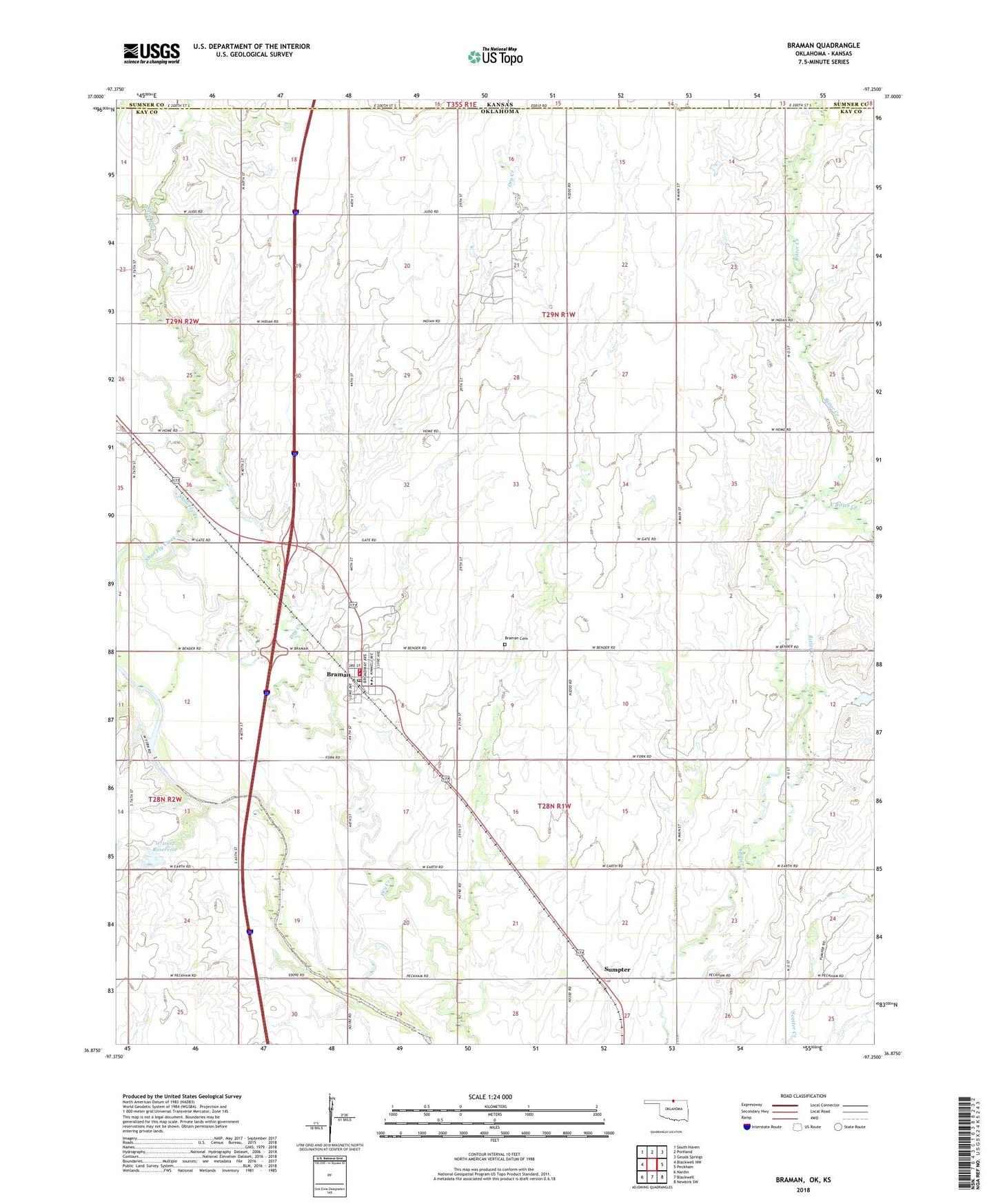 Braman Oklahoma US Topo Map Image