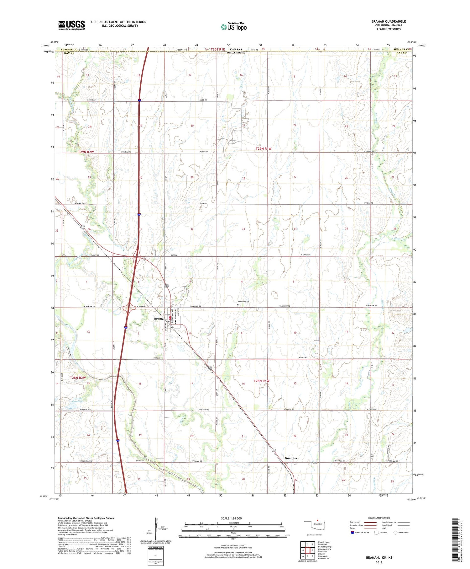 Braman Oklahoma US Topo Map Image