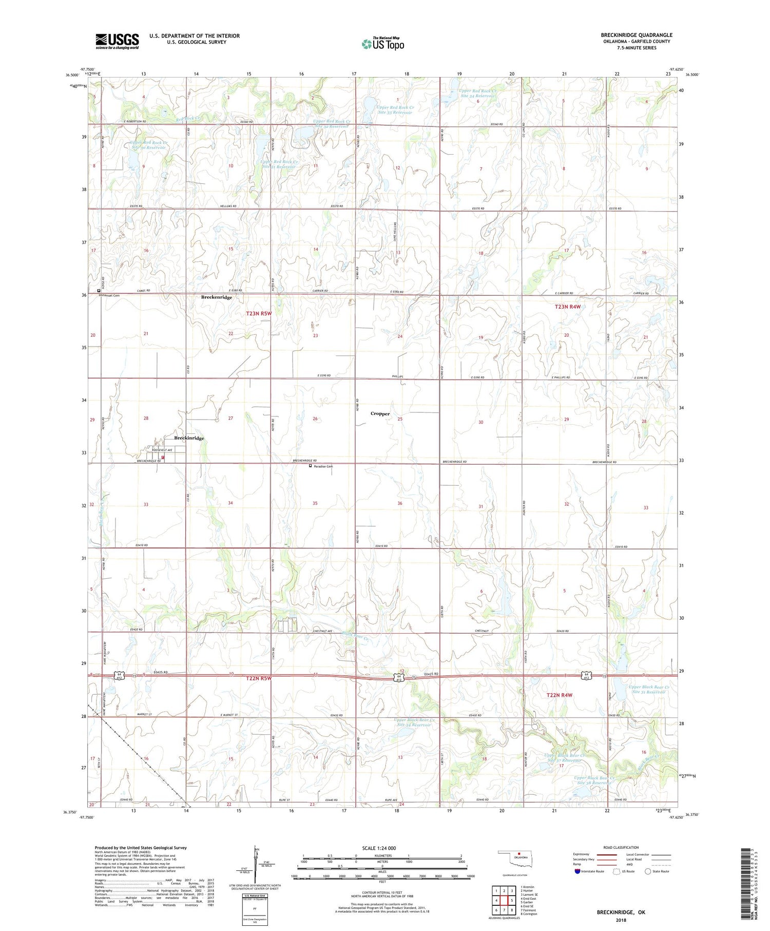 Breckinridge Oklahoma US Topo Map Image