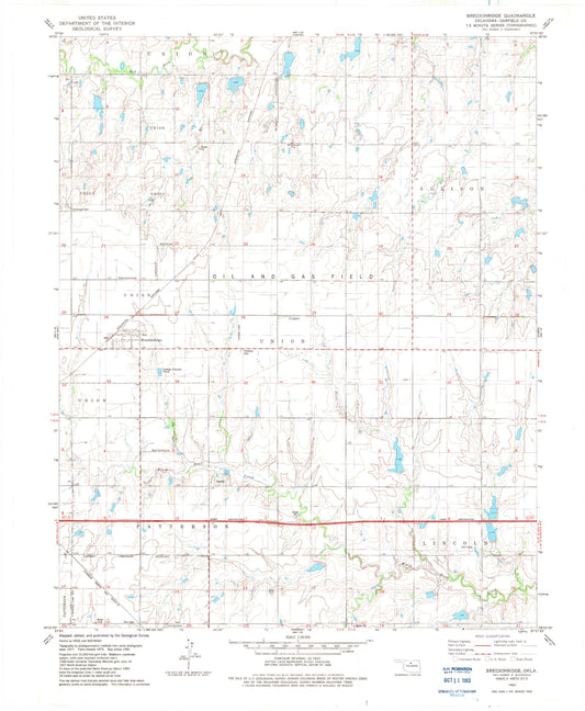 Classic USGS Breckinridge Oklahoma 7.5'x7.5' Topo Map Image