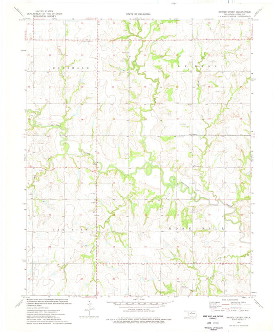 Classic USGS Bridge Creek Oklahoma 7.5'x7.5' Topo Map Image