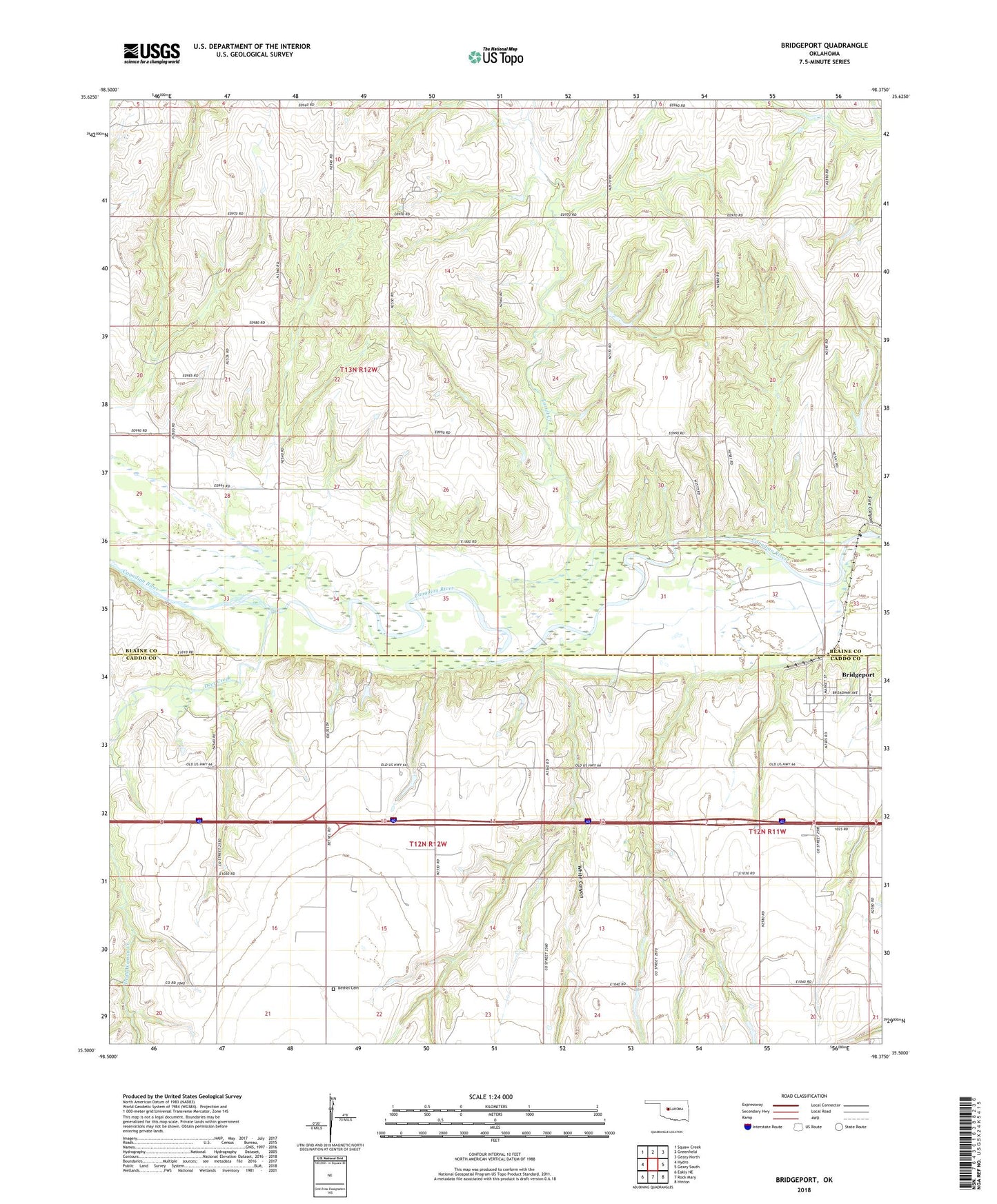 Bridgeport Oklahoma US Topo Map Image