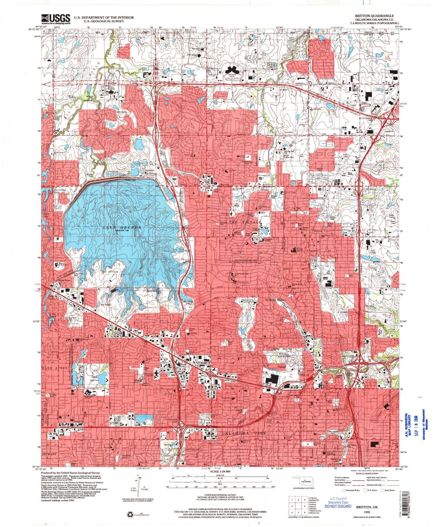 Classic USGS Britton Oklahoma 7.5'x7.5' Topo Map Image