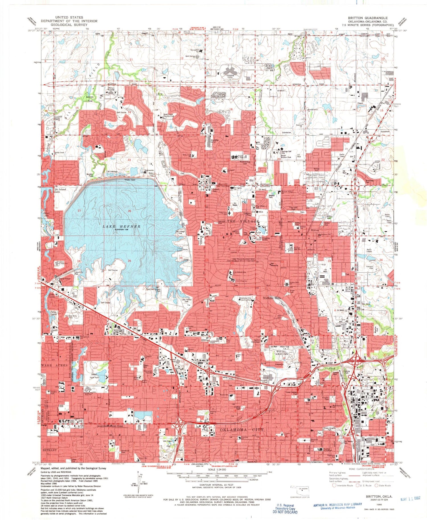 Classic USGS Britton Oklahoma 7.5'x7.5' Topo Map Image