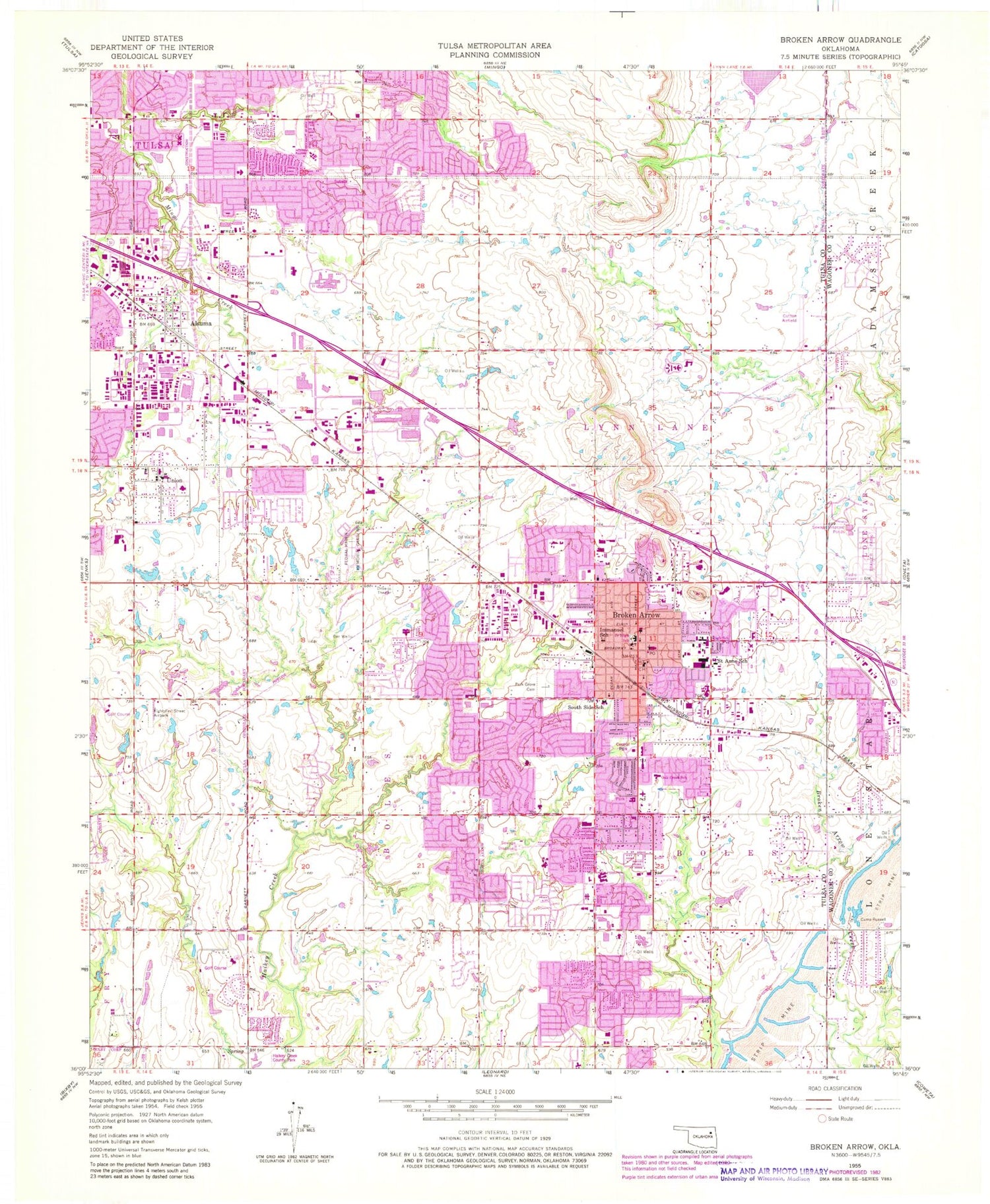 Classic USGS Broken Arrow Oklahoma 7.5'x7.5' Topo Map Image