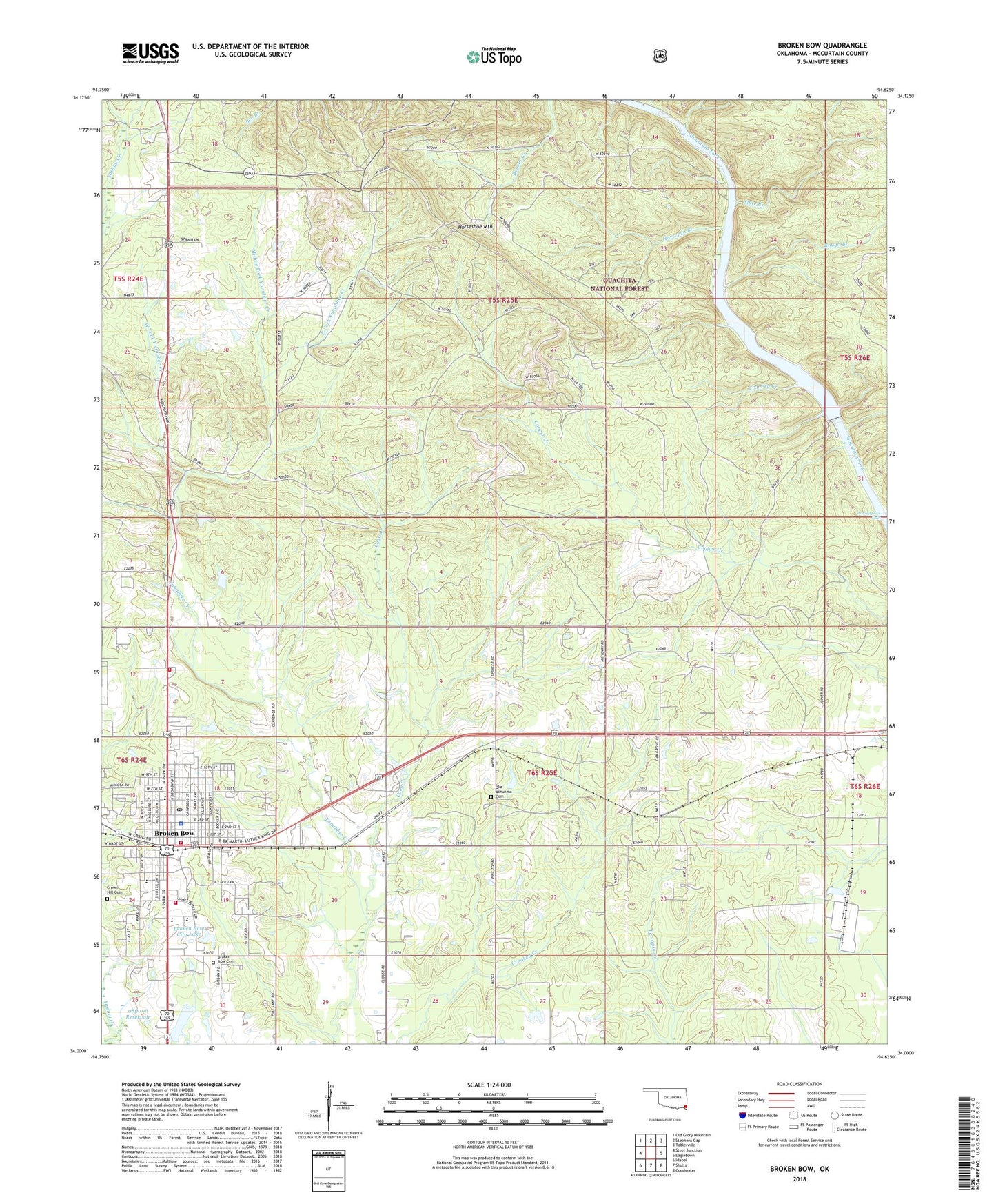 Broken Bow Oklahoma US Topo Map Image