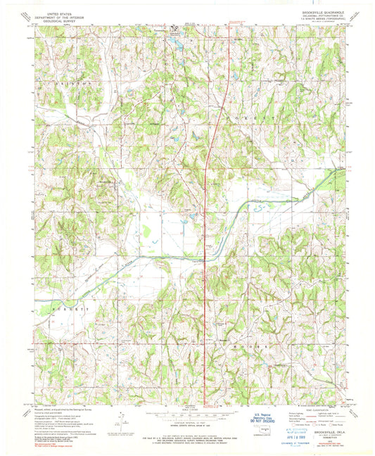 Classic USGS Brooksville Oklahoma 7.5'x7.5' Topo Map Image