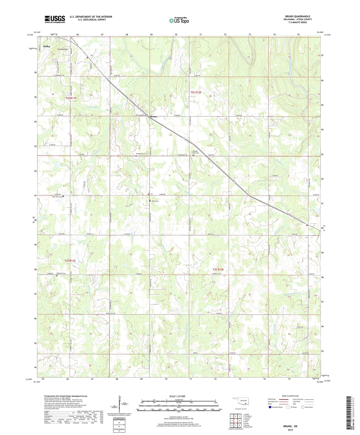 Bruno Oklahoma US Topo Map Image