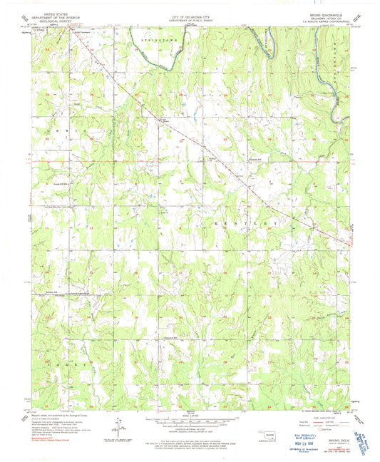 Classic USGS Bruno Oklahoma 7.5'x7.5' Topo Map Image