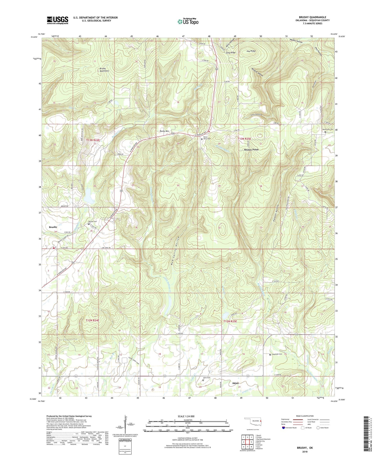 Brushy Oklahoma US Topo Map Image