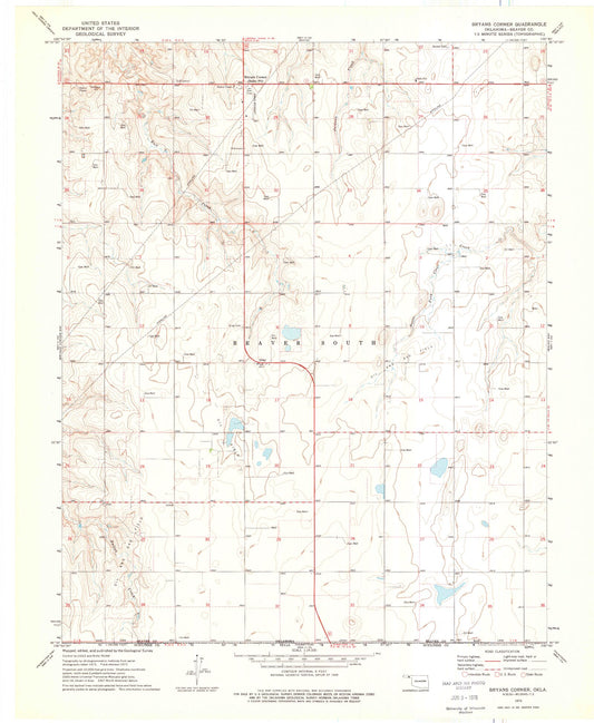 Classic USGS Bryans Corner Oklahoma 7.5'x7.5' Topo Map Image
