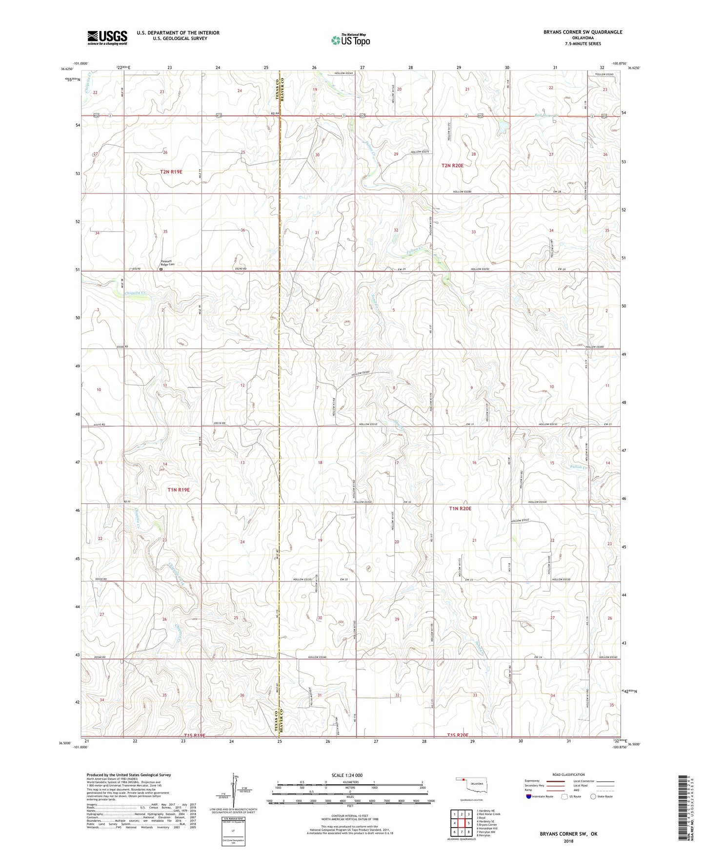 Bryans Corner SW Oklahoma US Topo Map Image