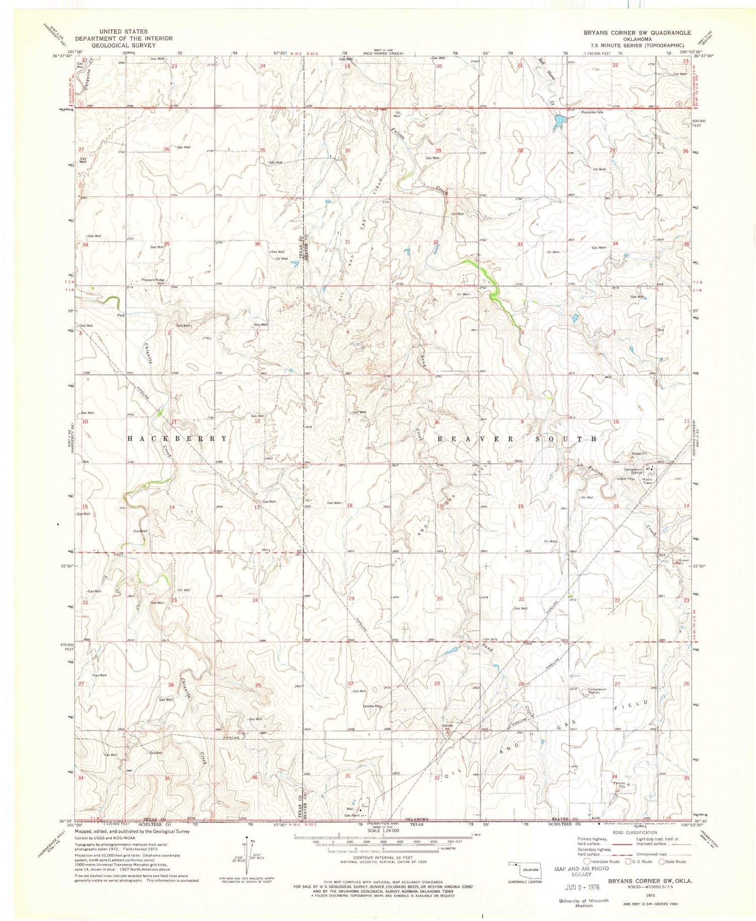 Classic USGS Bryans Corner SW Oklahoma 7.5'x7.5' Topo Map Image