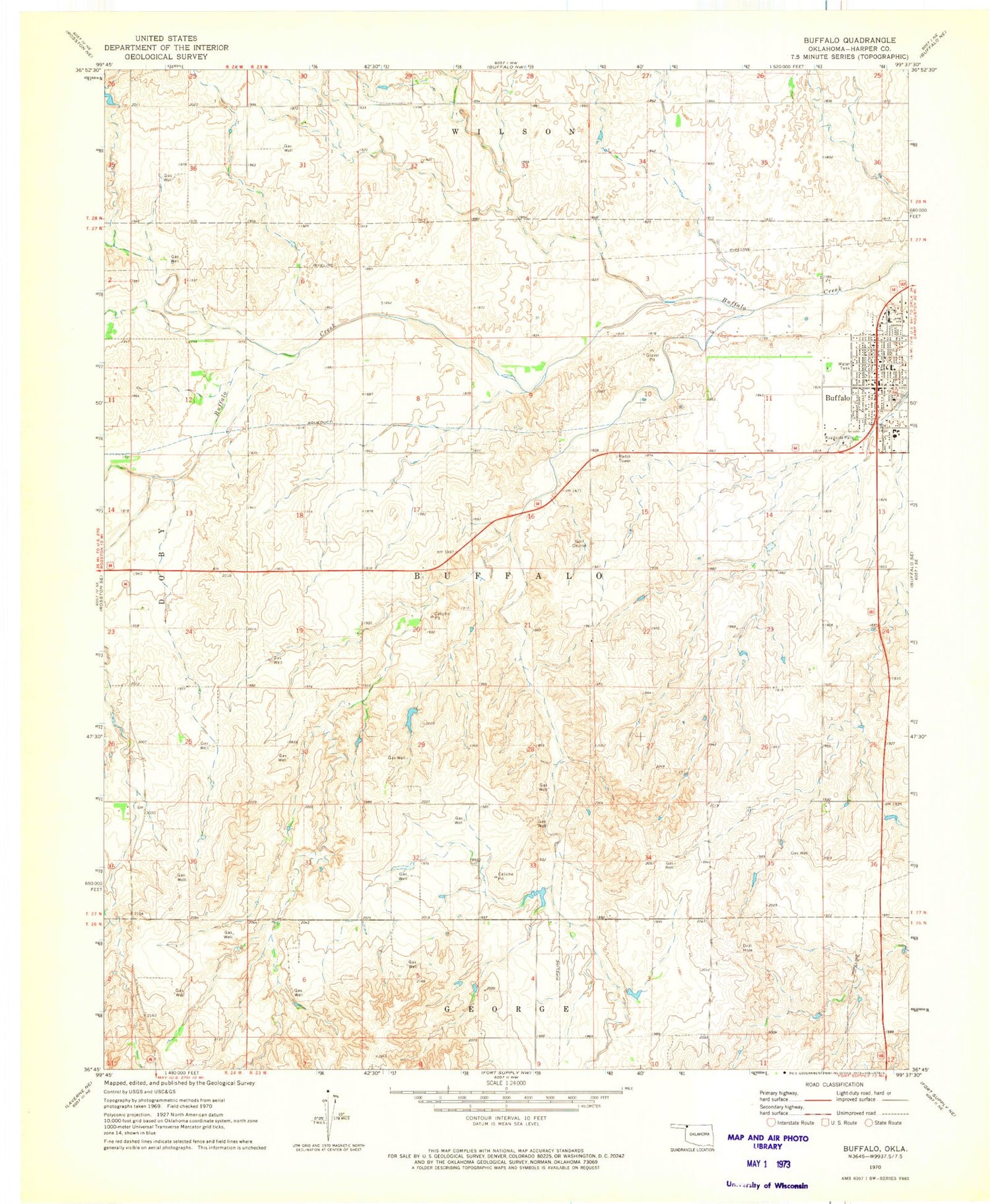 Classic USGS Buffalo Oklahoma 7.5'x7.5' Topo Map Image