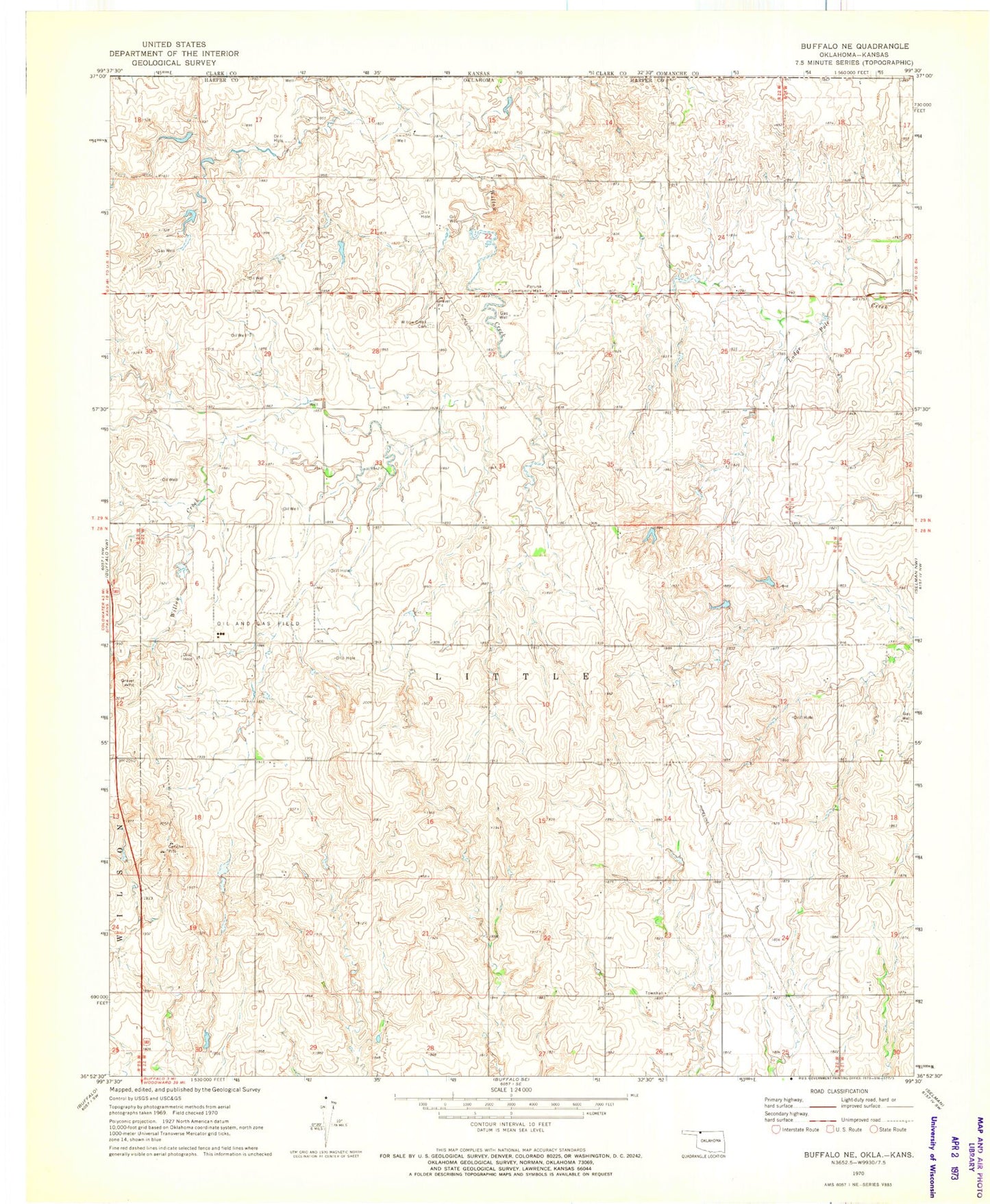 Classic USGS Buffalo NE Oklahoma 7.5'x7.5' Topo Map Image