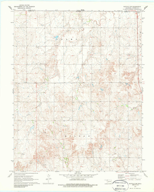 Classic USGS Buffalo NW Oklahoma 7.5'x7.5' Topo Map Image