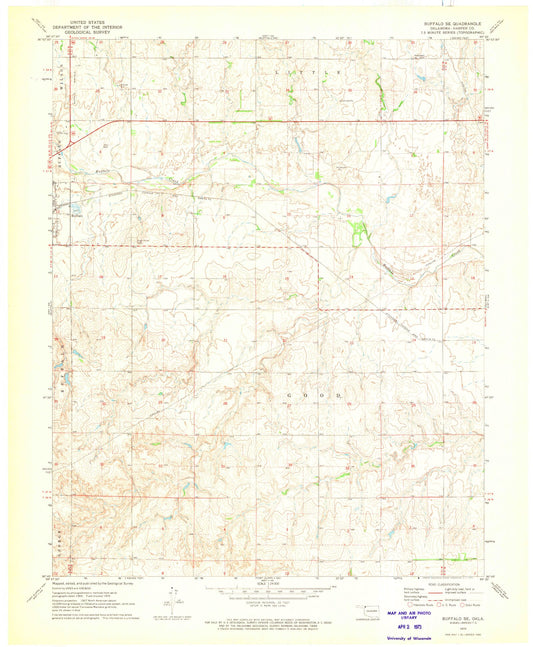 Classic USGS Buffalo SE Oklahoma 7.5'x7.5' Topo Map Image