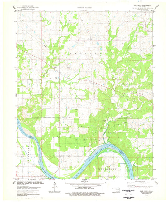 Classic USGS Bug Creek Oklahoma 7.5'x7.5' Topo Map Image