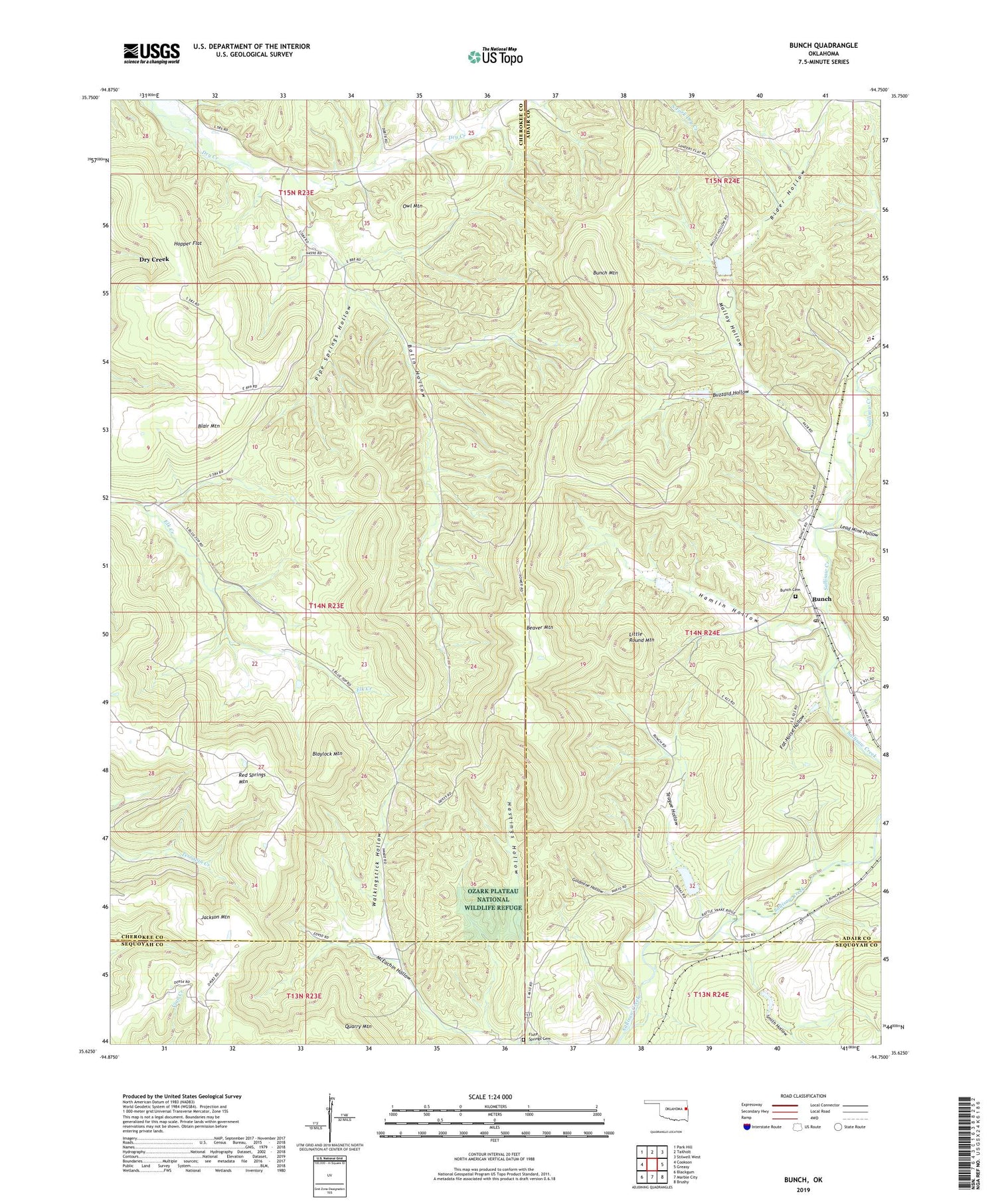 Bunch Oklahoma US Topo Map Image