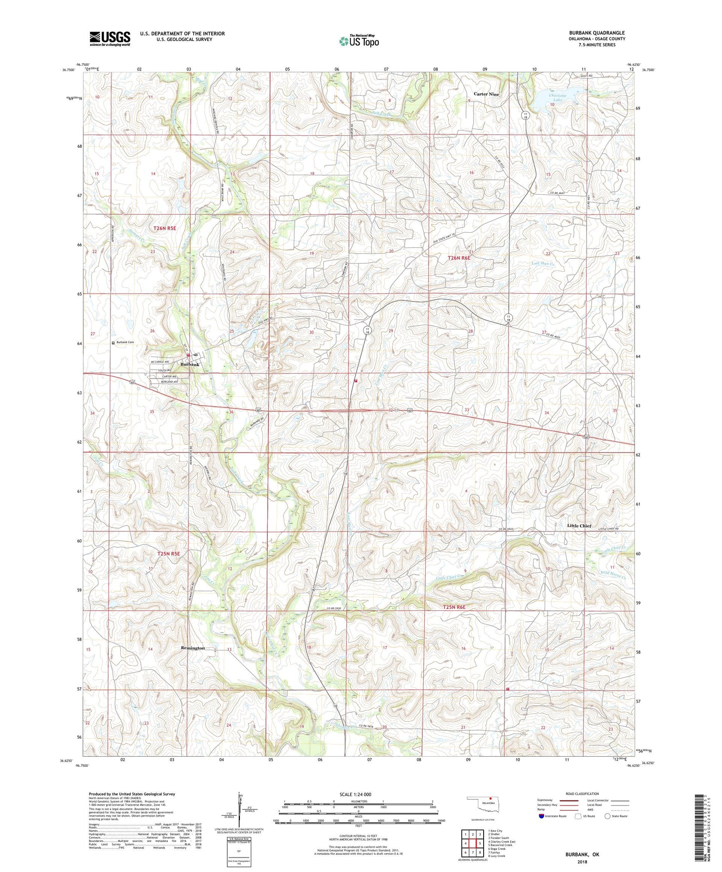 Burbank Oklahoma US Topo Map Image