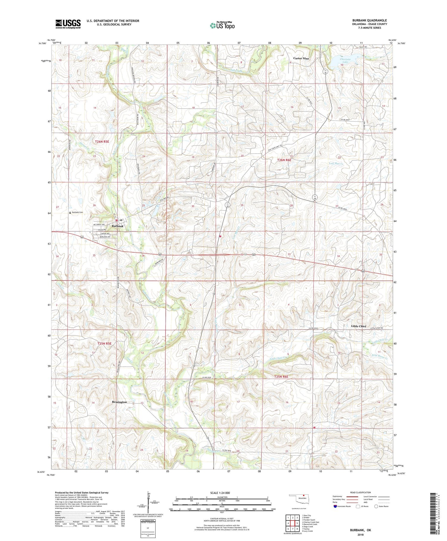 Burbank Oklahoma US Topo Map Image