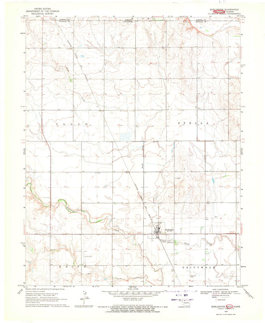 Classic USGS Burlington Oklahoma 7.5'x7.5' Topo Map Image
