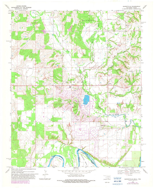 Classic USGS Burneyville Oklahoma 7.5'x7.5' Topo Map Image